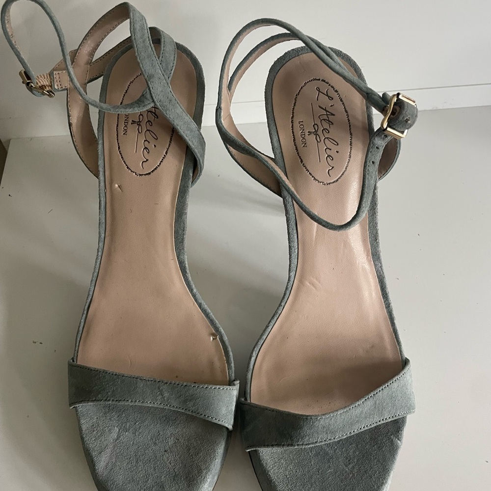 Gray Ankle Strap Sandals with Medium Heel